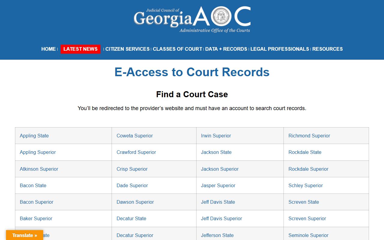 Wilcox County court records after arrest Georgia Courts e-access