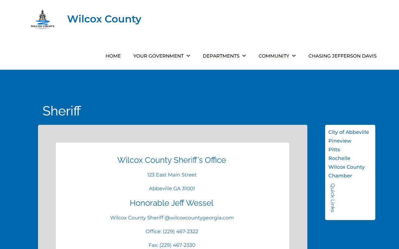 Wilcox County inmate records sheriff contact page